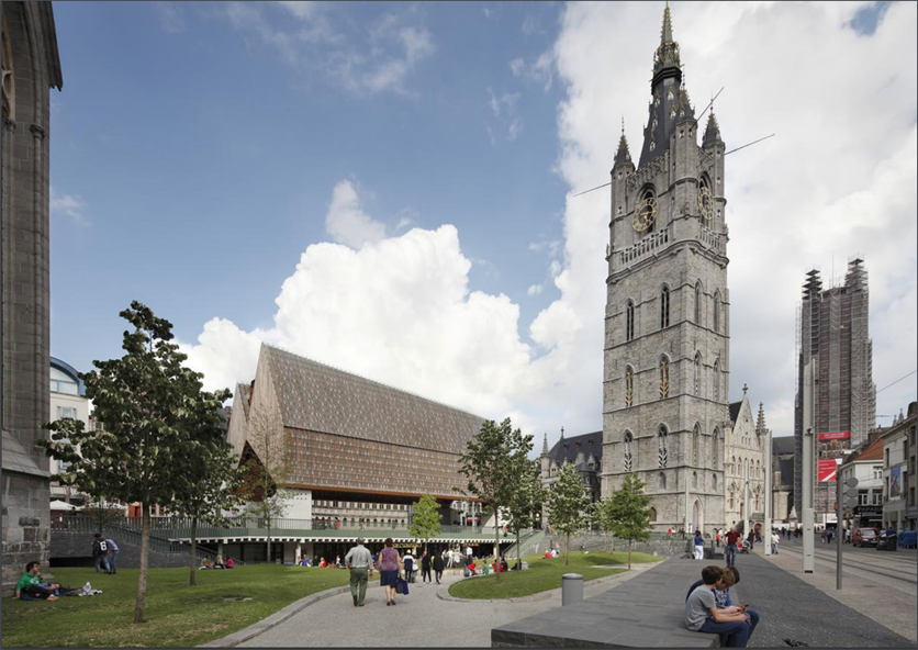 De nieuwe Stadshal van Gent, midden in het historische centrum.