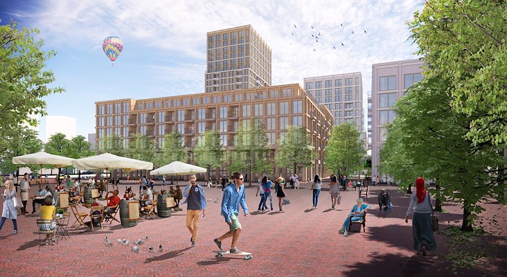 Impressie van de vernieuwing van het centrumgebied in stadsdeel Schalkwijk. © LEVS architecten, Amsterdam